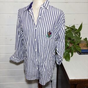 Vintage Izod Striped Button Down Top With Crest | Y2K